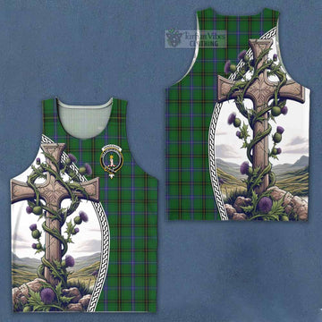 Henderson Tartan Men's Tank Top with Family Crest and St. Andrew's Cross Accented by Thistle Vines