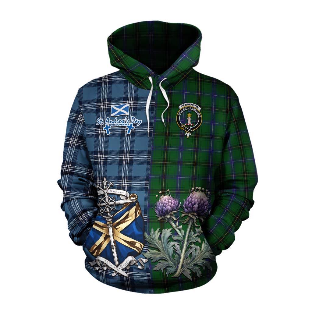 Tartan Vibes Clothing Henderson Tartan Cotton Hoodie Happy St. Andrew's Day Half Tartan Style