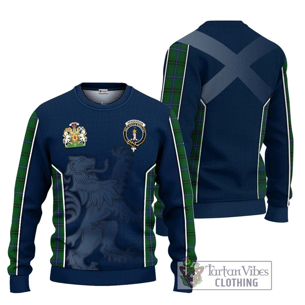 Henderson Tartan Knitted Sweater with Family Crest and Lion Rampant Vibes Sport Style Unisex - Tartan Vibes Clothing