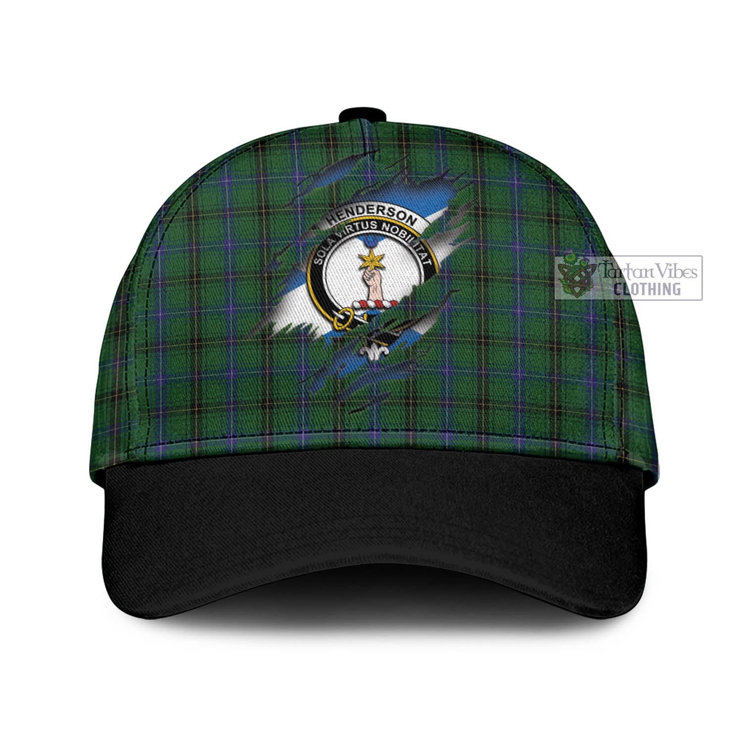 Tartan Vibes Clothing Henderson Tartan Classic Cap with Family Crest In Me Style