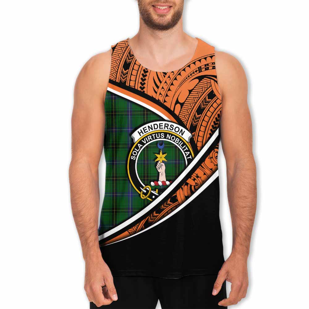 Tartan Vibes Clothing Henderson Crest Tartan Men's Tank Top with Maori Tattoo Style - Orange Version