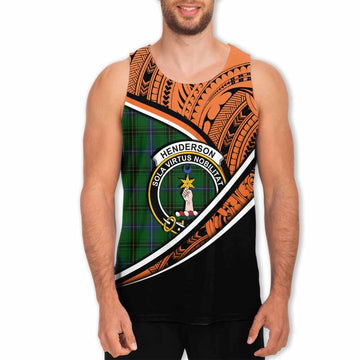 Henderson Crest Tartan Men's Tank Top with Polynesian Vibes Style - Orange Version