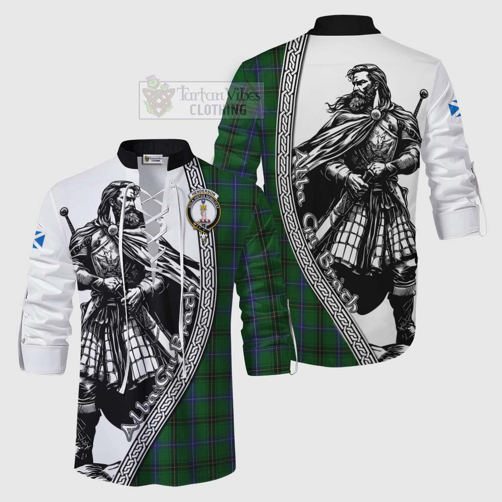 Tartan Vibes Clothing Henderson Tartan Clan Crest Ghillie Kilt Shirt with Highlander Warrior Celtic Style