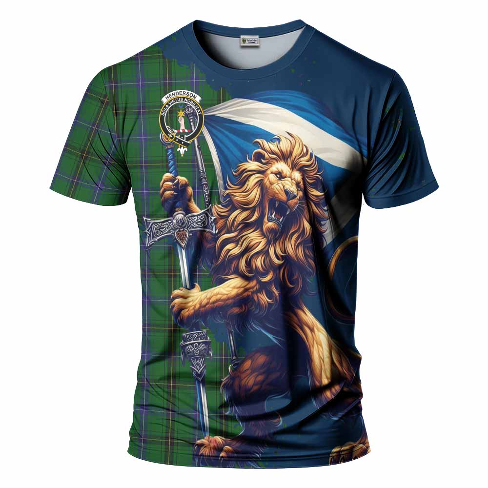 Tartan Vibes Clothing Henderson Tartan Family Crest T-Shirt with Scottish Majestic Lion