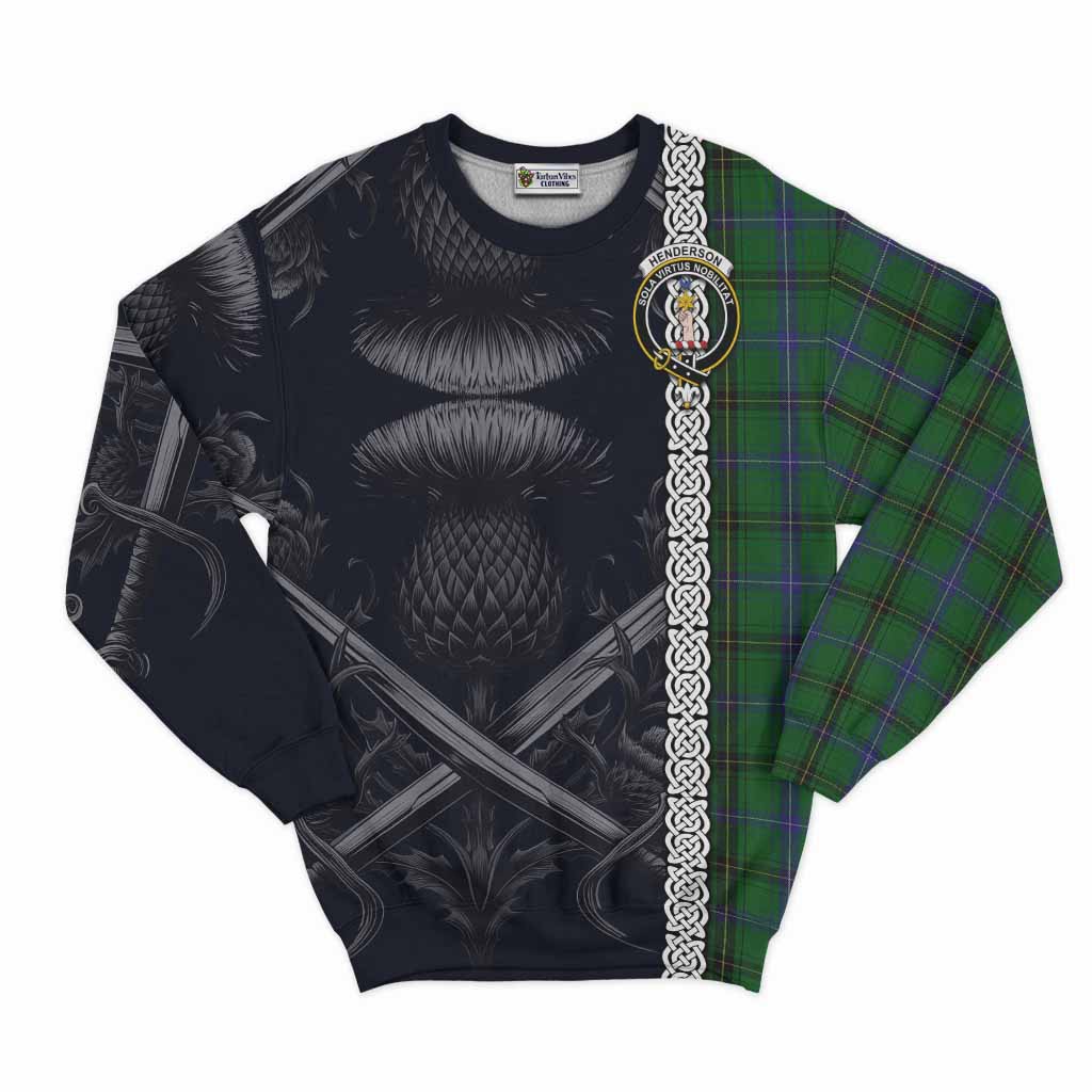 Tartan Vibes Clothing Henderson Tartan Sweatshirt with Family Crest Cross Sword Thistle Celtic Vibes