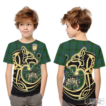 Henderson Tartan Kid T-Shirt with Family Crest Celtic Wolf Style