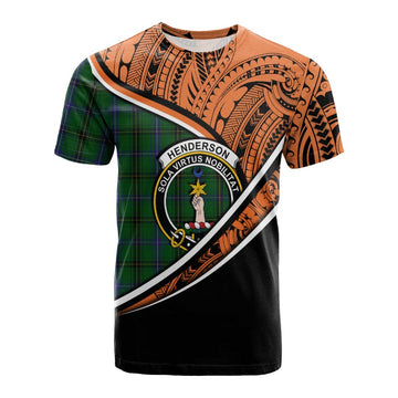 Henderson Crest Tartan Cotton T-shirt with Polynesian Vibes Style - Orange Version