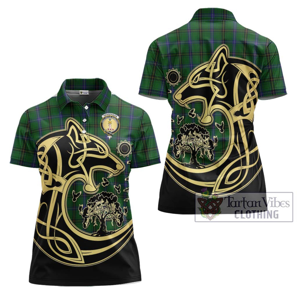 Henderson Tartan Women's Polo Shirt with Family Crest Celtic Wolf Style Women - Tartanvibesclothing Shop