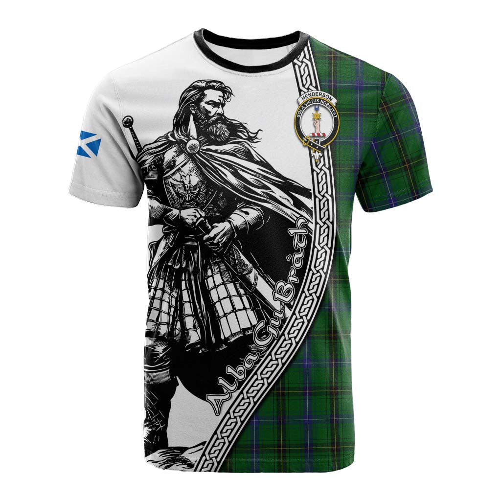 Henderson Tartan Clan Crest Cotton T-shirt with Highlander Warrior Celtic Style