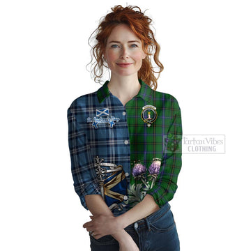 Henderson Tartan Women's Casual Shirt Happy St. Andrew's Day Half Tartan Style