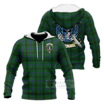 Henderson Tartan Knitted Hoodie with Family Crest Celtic Skull Style