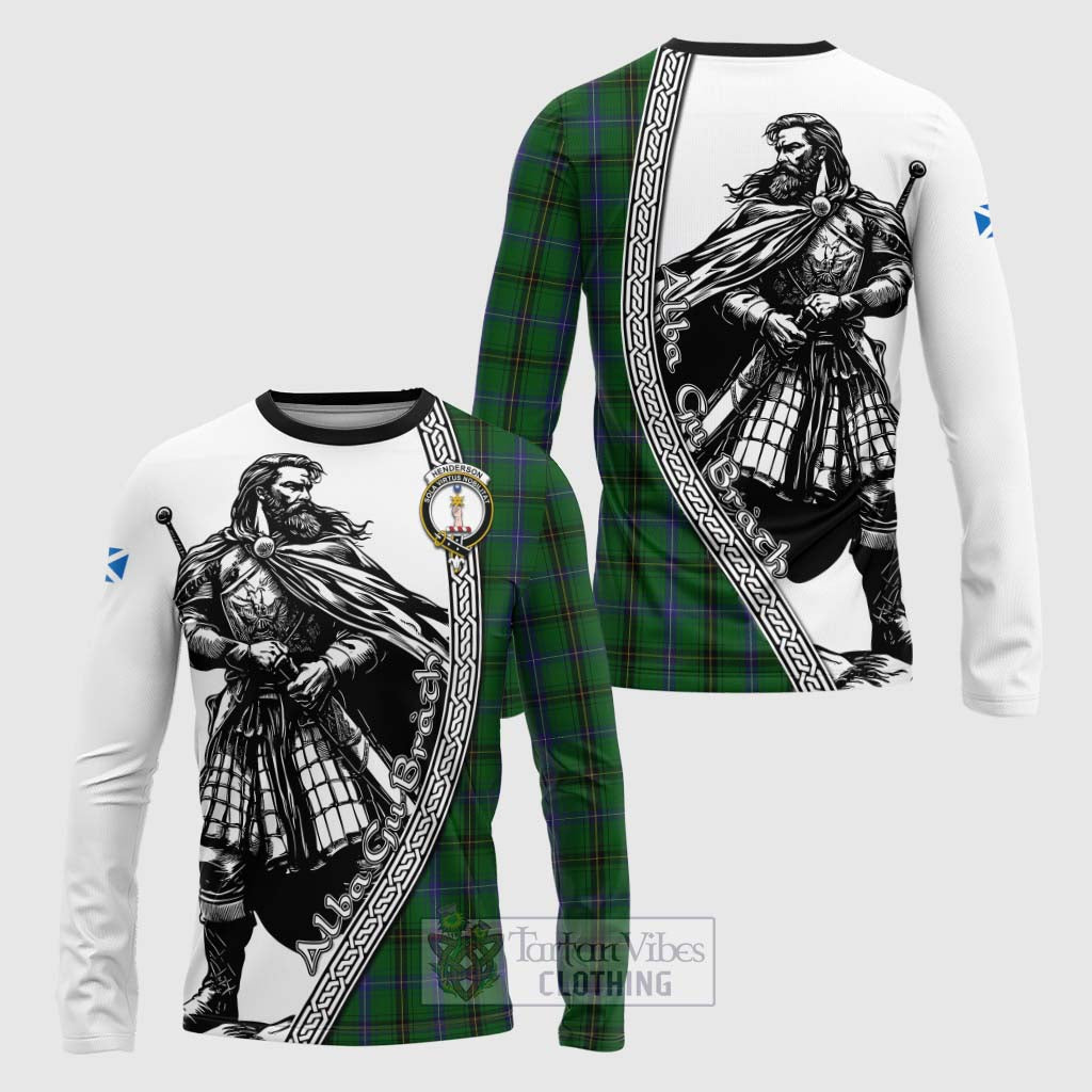 Tartan Vibes Clothing Henderson Tartan Clan Crest Long Sleeve T-Shirt with Highlander Warrior Celtic Style