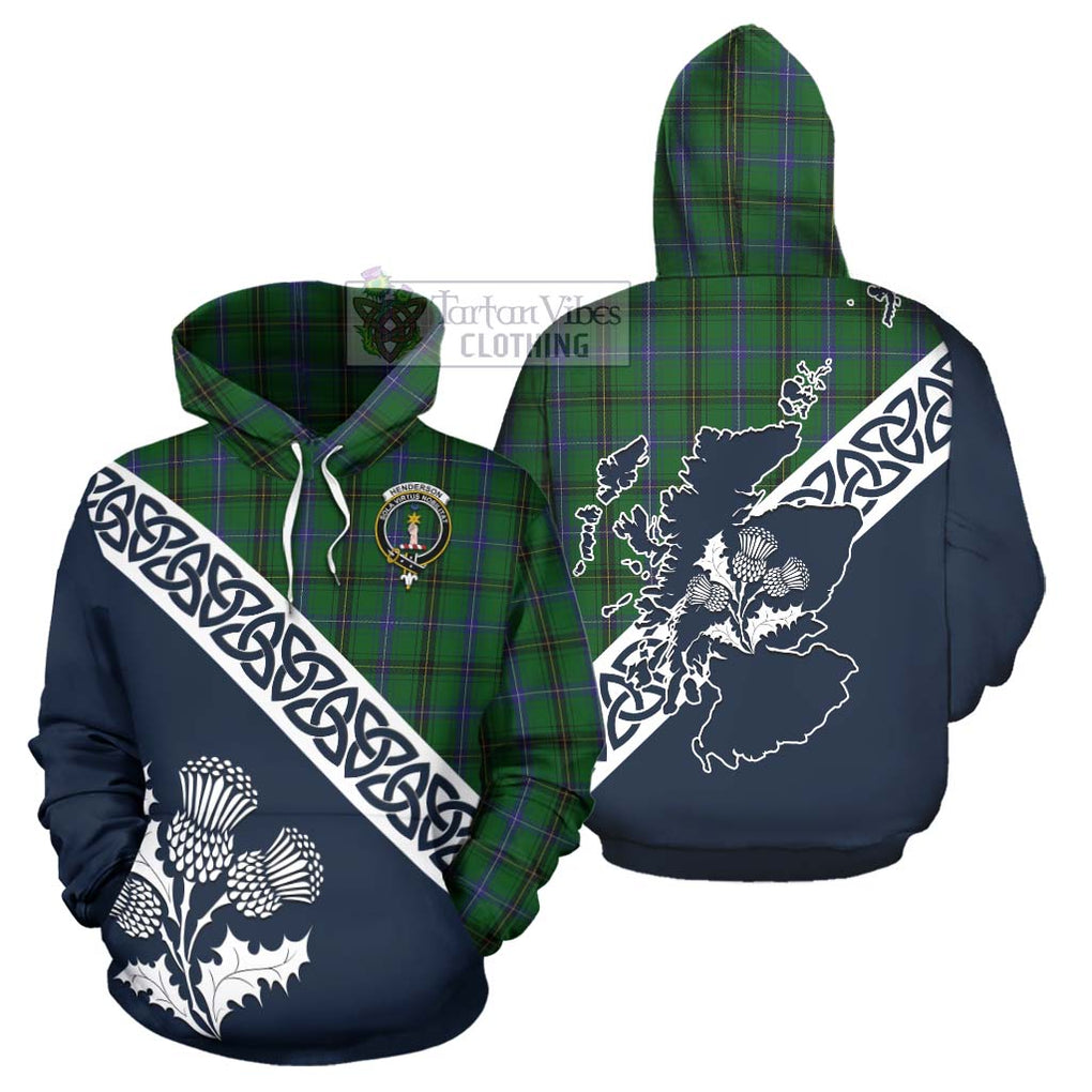 Tartan Vibes Clothing Henderson Tartan Hoodie Featuring Thistle and Scotland Map