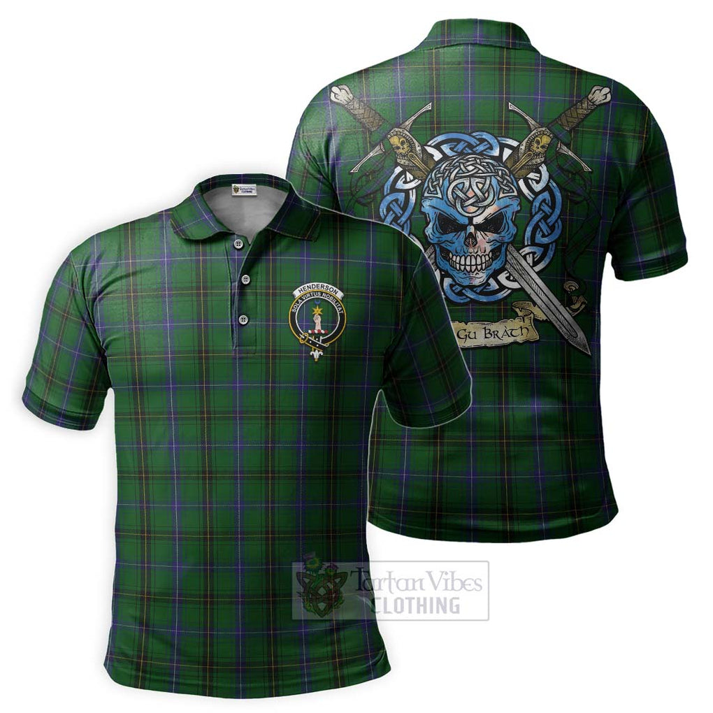 Tartan Vibes Clothing Henderson Tartan Polo Shirt with Family Crest Celtic Skull Style