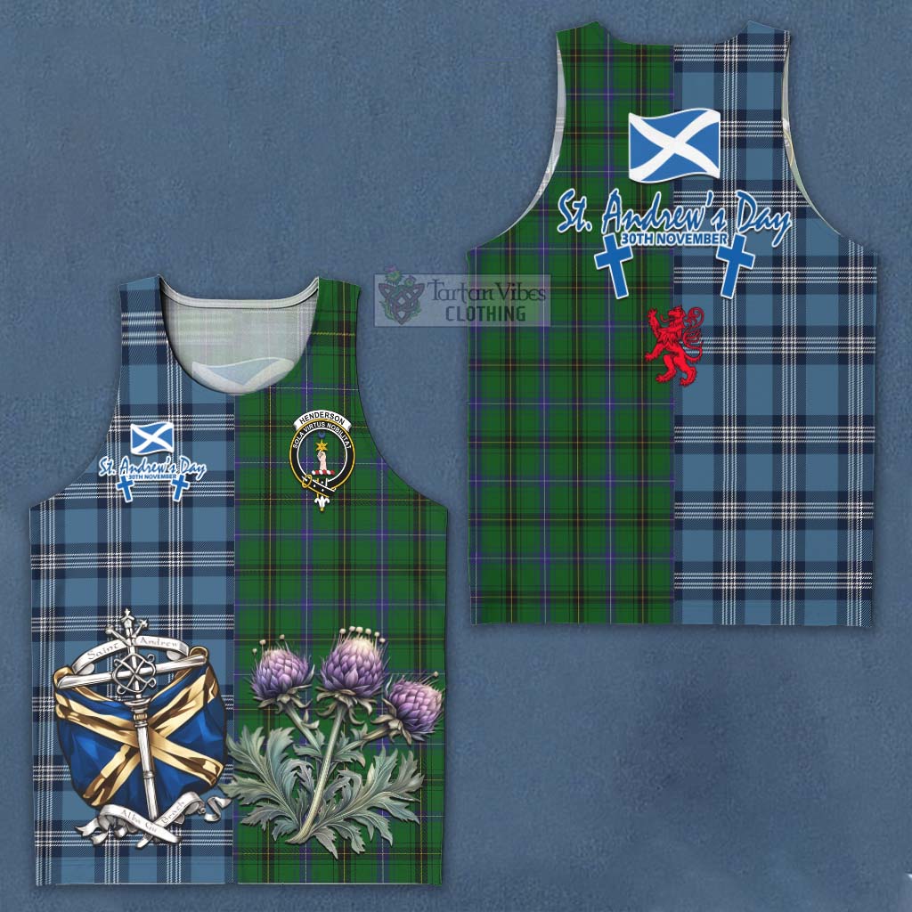 Tartan Vibes Clothing Henderson Tartan Men's Tank Top Happy St. Andrew's Day Half Tartan Style