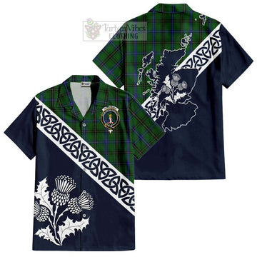 Henderson Tartan Short Sleeve Button Shirt Featuring Thistle and Scotland Map