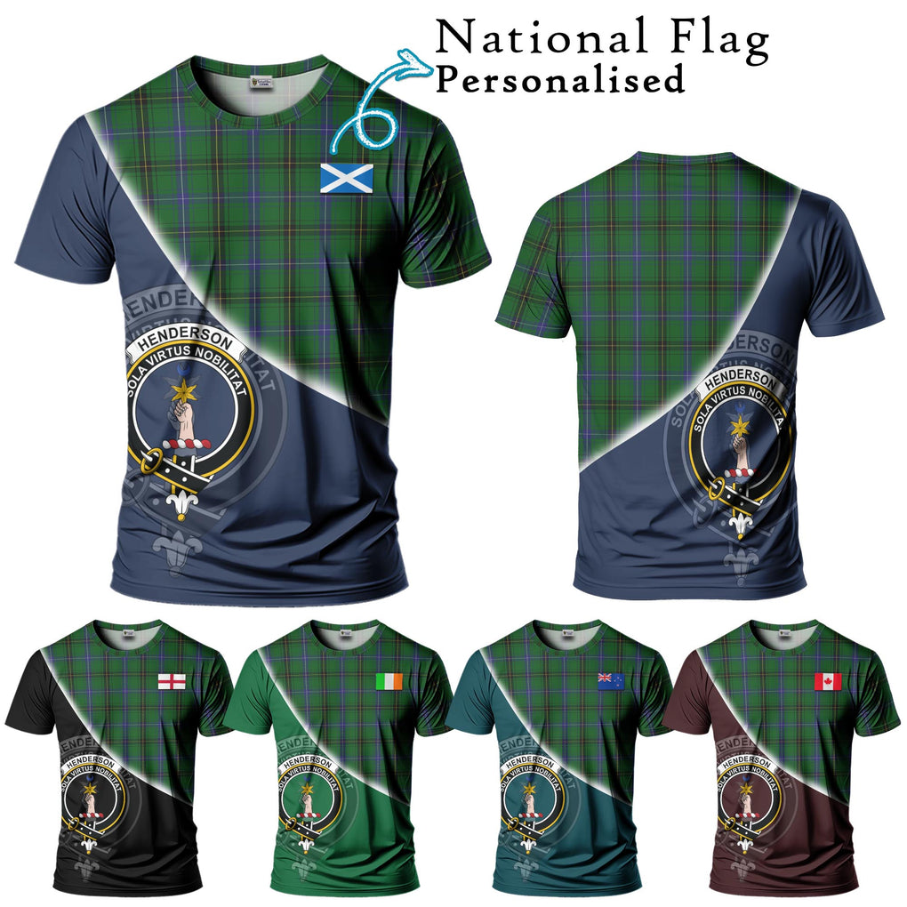 Henderson Tartan T-Shirt with Personalised National Flag and Family Crest Half Style Kid's Shirt - Tartanvibesclothing Shop