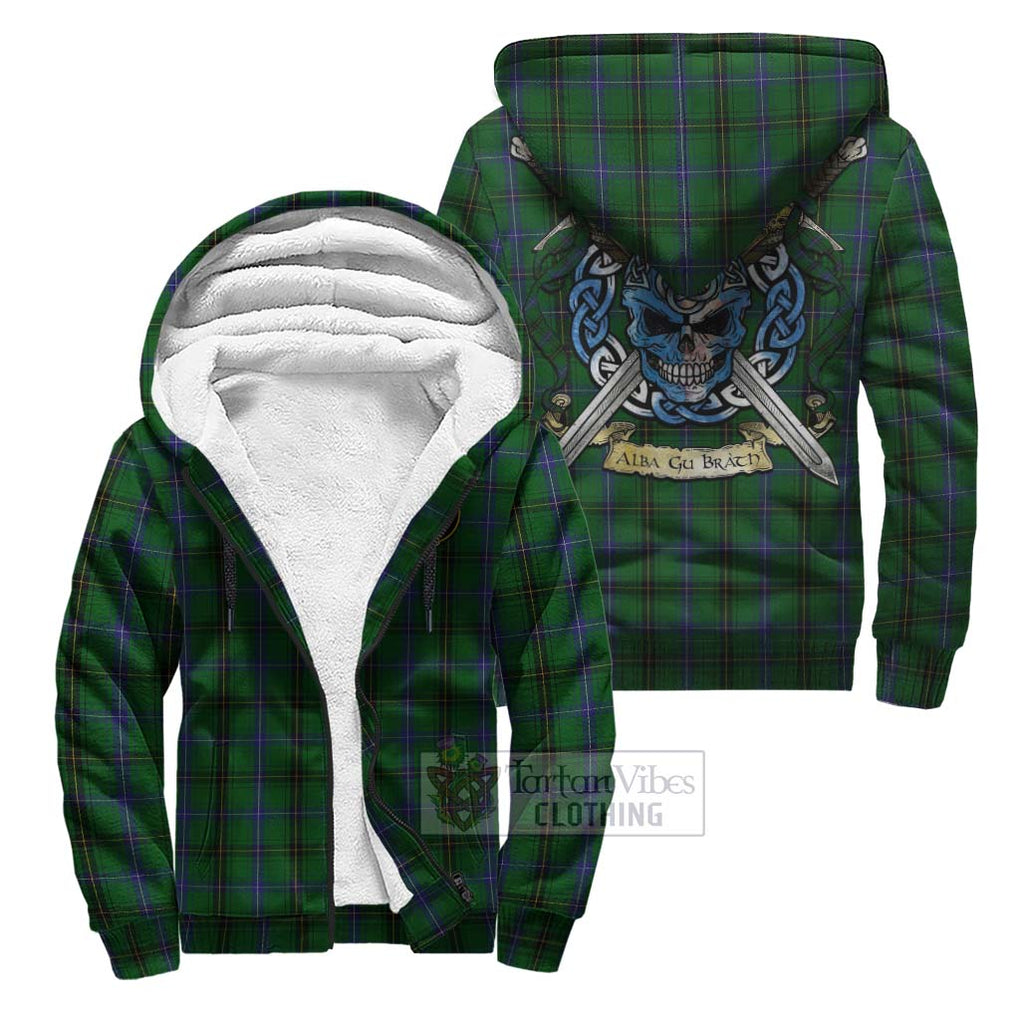 Tartan Vibes Clothing Henderson Tartan Sherpa Hoodie with Family Crest Celtic Skull Style