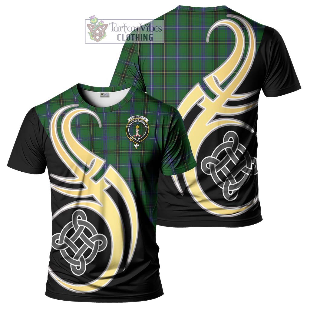 Tartan Vibes Clothing Henderson Tartan T-Shirt with Family Crest and Celtic Symbol Style