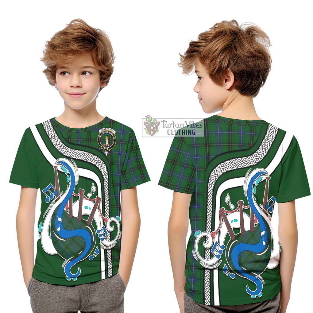 Tartan Vibes Clothing Henderson Tartan Kid T-Shirt with Epic Bagpipe Style