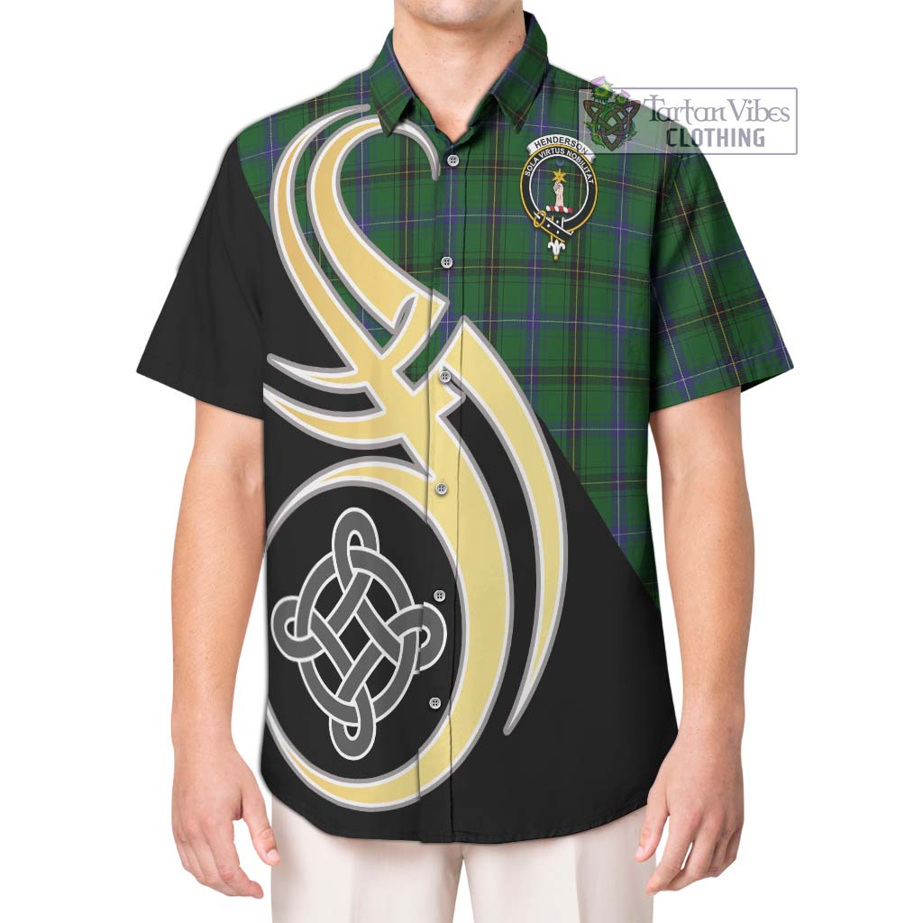 Henderson Tartan Short Sleeve Button Shirt with Family Crest and Celtic Symbol Style Kid - Tartan Vibes Clothing