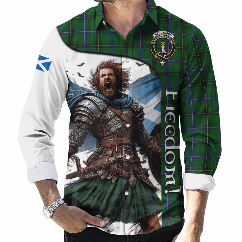 Tartan Vibes Clothing Henderson Crest Tartan Long Sleeve Button Shirt Inspired by the Freedom of Scottish Warrior