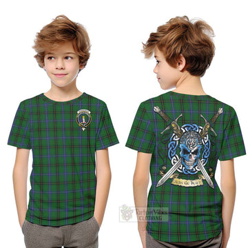 Henderson Tartan Kid T-Shirt with Family Crest Celtic Skull Style