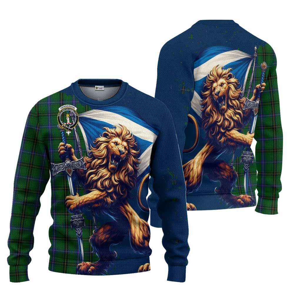 Tartan Vibes Clothing Henderson Tartan Family Crest Knitted Sweater with Scottish Majestic Lion