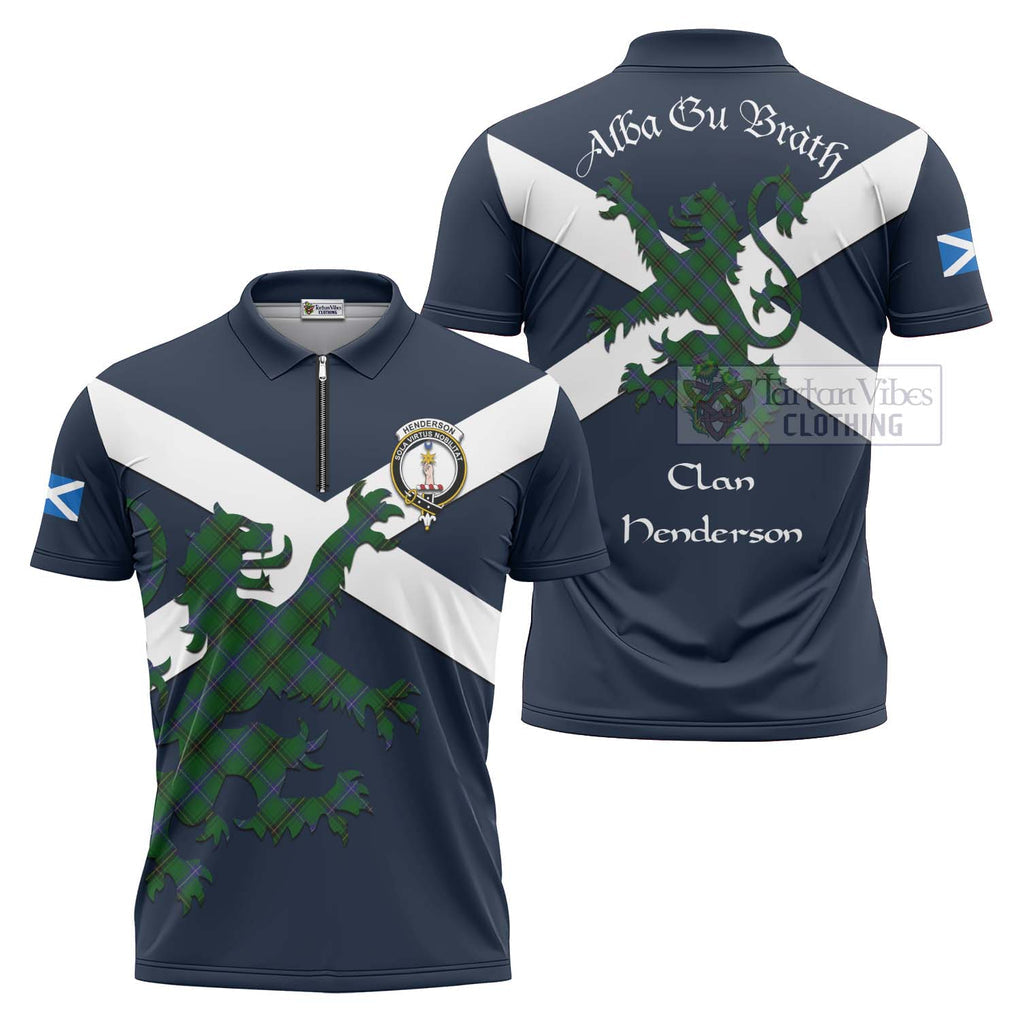 Tartan Vibes Clothing Henderson Tartan Lion Rampant Zipper Polo Shirt – Proudly Display Your Heritage with Alba Gu Brath and Clan Name