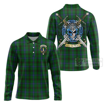 Henderson Tartan Long Sleeve Polo Shirt with Family Crest Celtic Skull Style