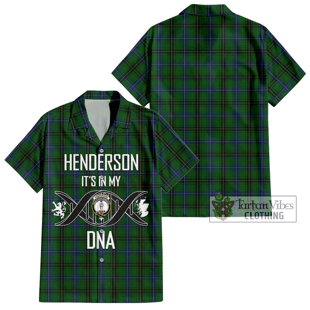 Henderson Tartan Short Sleeve Button Shirt with Family Crest DNA In Me Style Kid - Tartanvibesclothing Shop