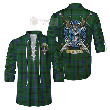 Henderson Tartan Ghillie Kilt Shirt with Family Crest Celtic Skull Style