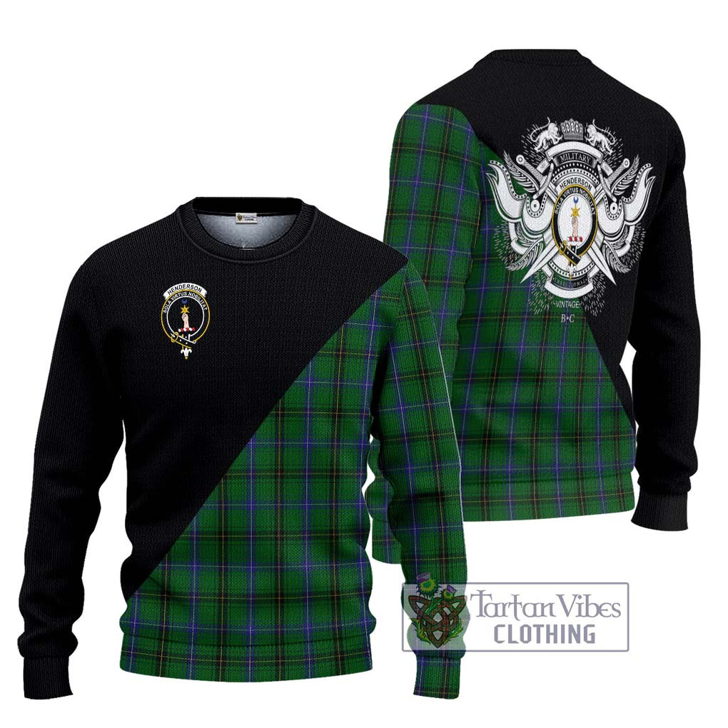 Henderson Tartan Knitted Sweater with Family Crest and Military Logo Style Unisex - Tartanvibesclothing Shop