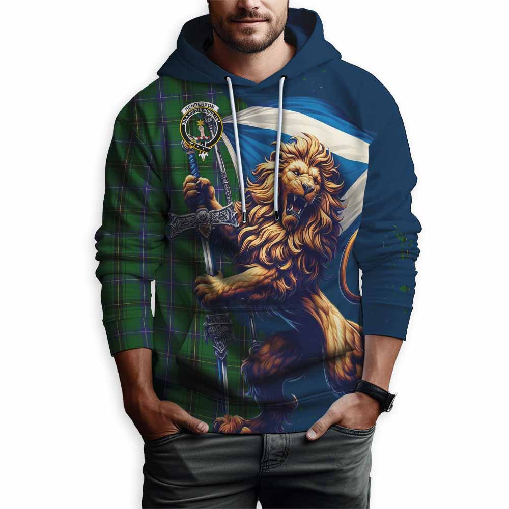 Henderson Tartan Family Crest Hoodie with Scottish Majestic Lion