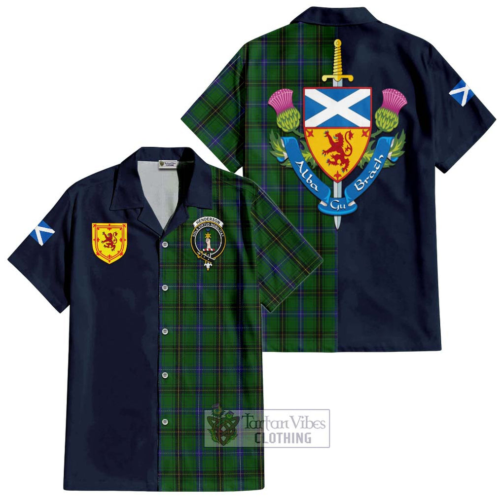 Henderson Tartan Hawaiian Shirt Alba with Scottish Lion Royal Arm Half Style Kid - Tartan Vibes Clothing