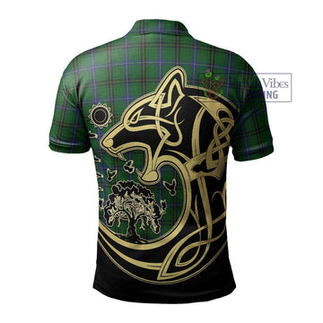 Henderson Tartan Polo Shirt with Family Crest Celtic Wolf Style