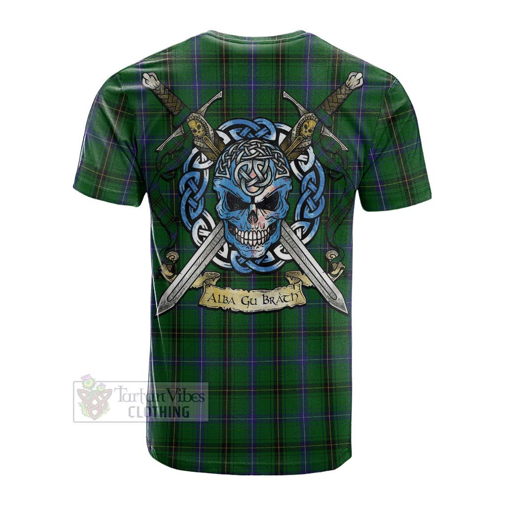 Tartan Vibes Clothing Henderson Tartan Cotton T-shirt with Family Crest Celtic Skull Style