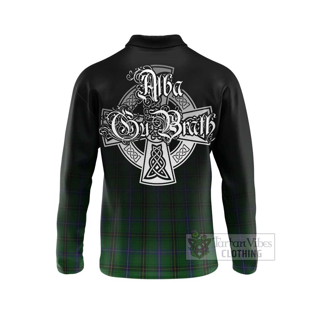 Tartan Vibes Clothing Henderson Tartan Long Sleeve Polo Shirt Featuring Alba Gu Brath Family Crest Celtic Inspired