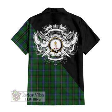 Henderson Tartan Short Sleeve Button Shirt with Family Crest and Military Logo Style