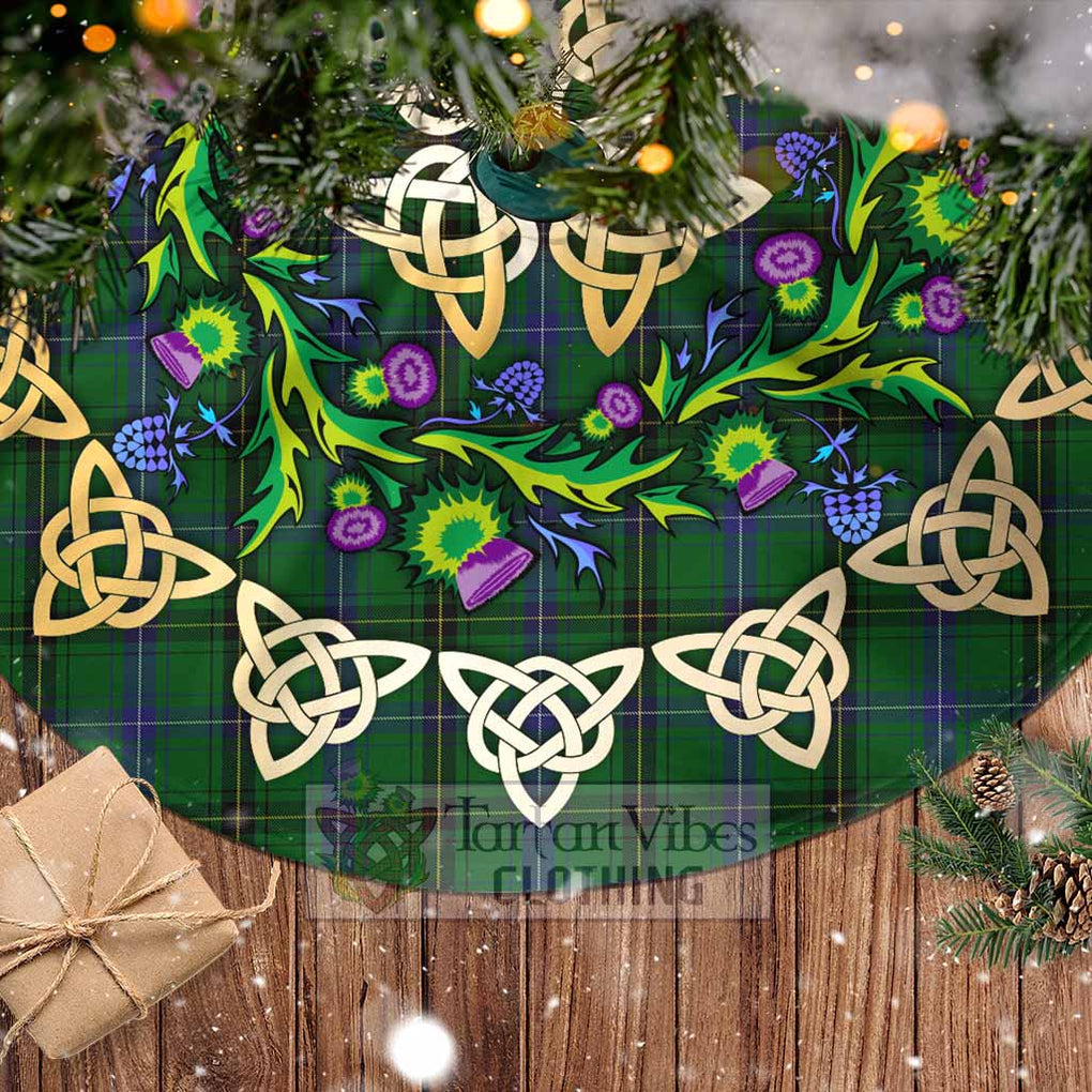 Tartan Vibes Clothing Henderson Tartan Christmas Tree Skirt with Thistle Celtic Knot Style