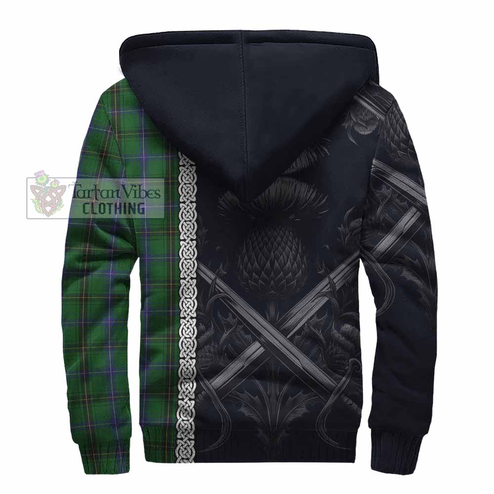 Tartan Vibes Clothing Henderson Tartan Sherpa Hoodie with Family Crest Cross Sword Thistle Celtic Vibes