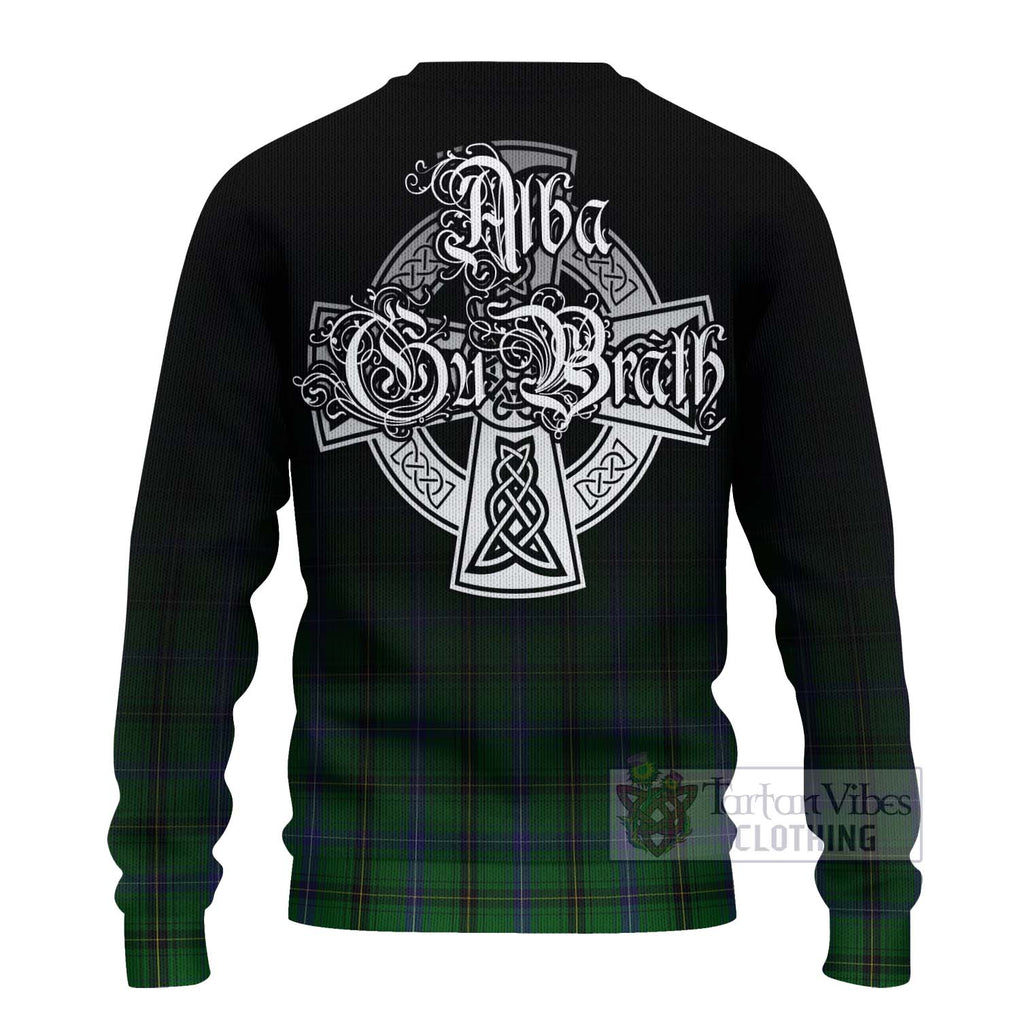 Tartan Vibes Clothing Henderson Tartan Knitted Sweater Featuring Alba Gu Brath Family Crest Celtic Inspired