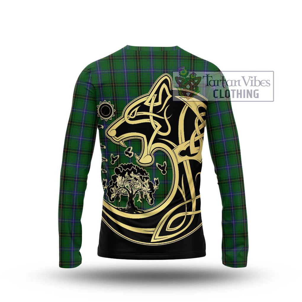 Henderson Tartan Long Sleeve T-Shirt with Family Crest Celtic Wolf Style - Tartan Vibes Clothing