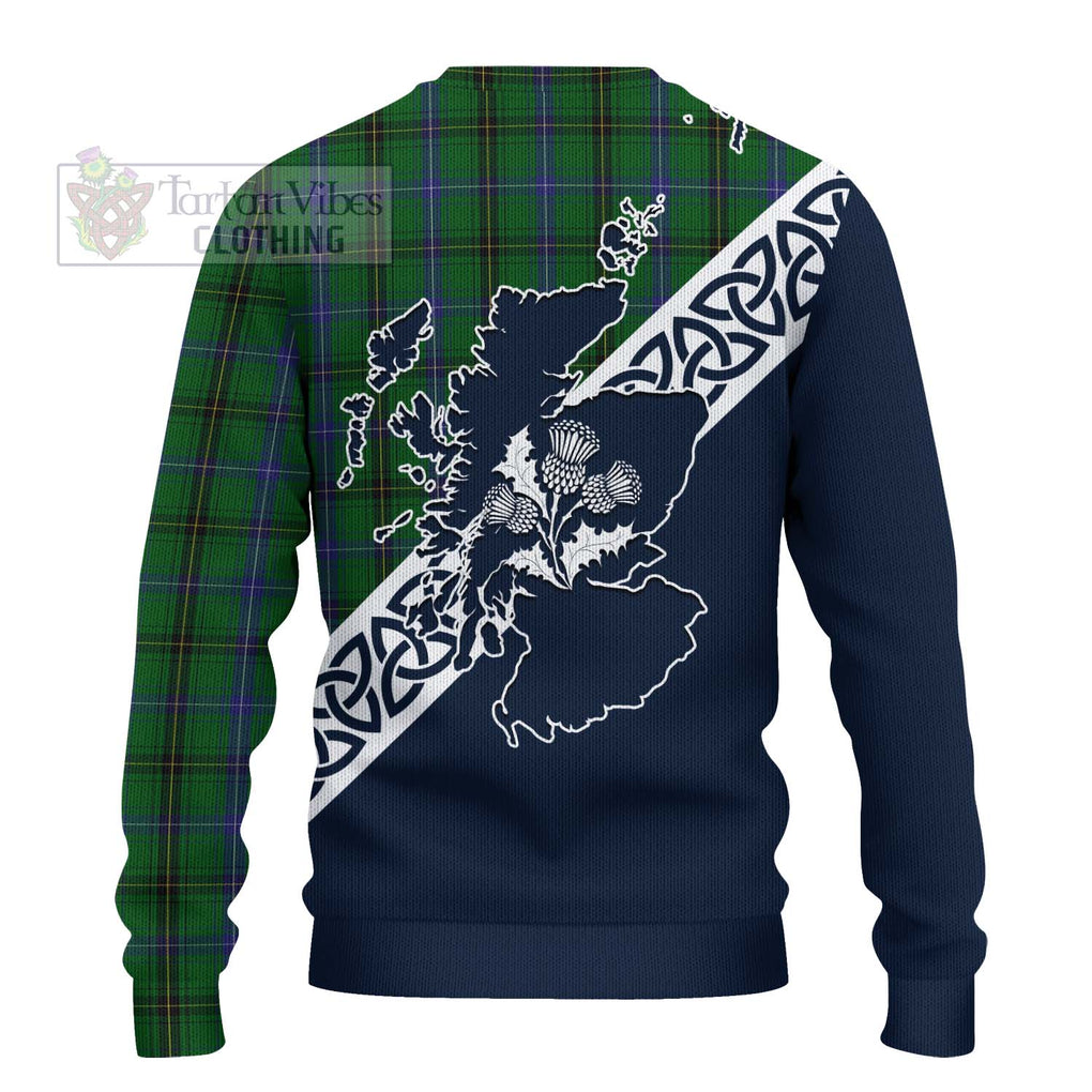 Tartan Vibes Clothing Henderson Tartan Knitted Sweater Featuring Thistle and Scotland Map