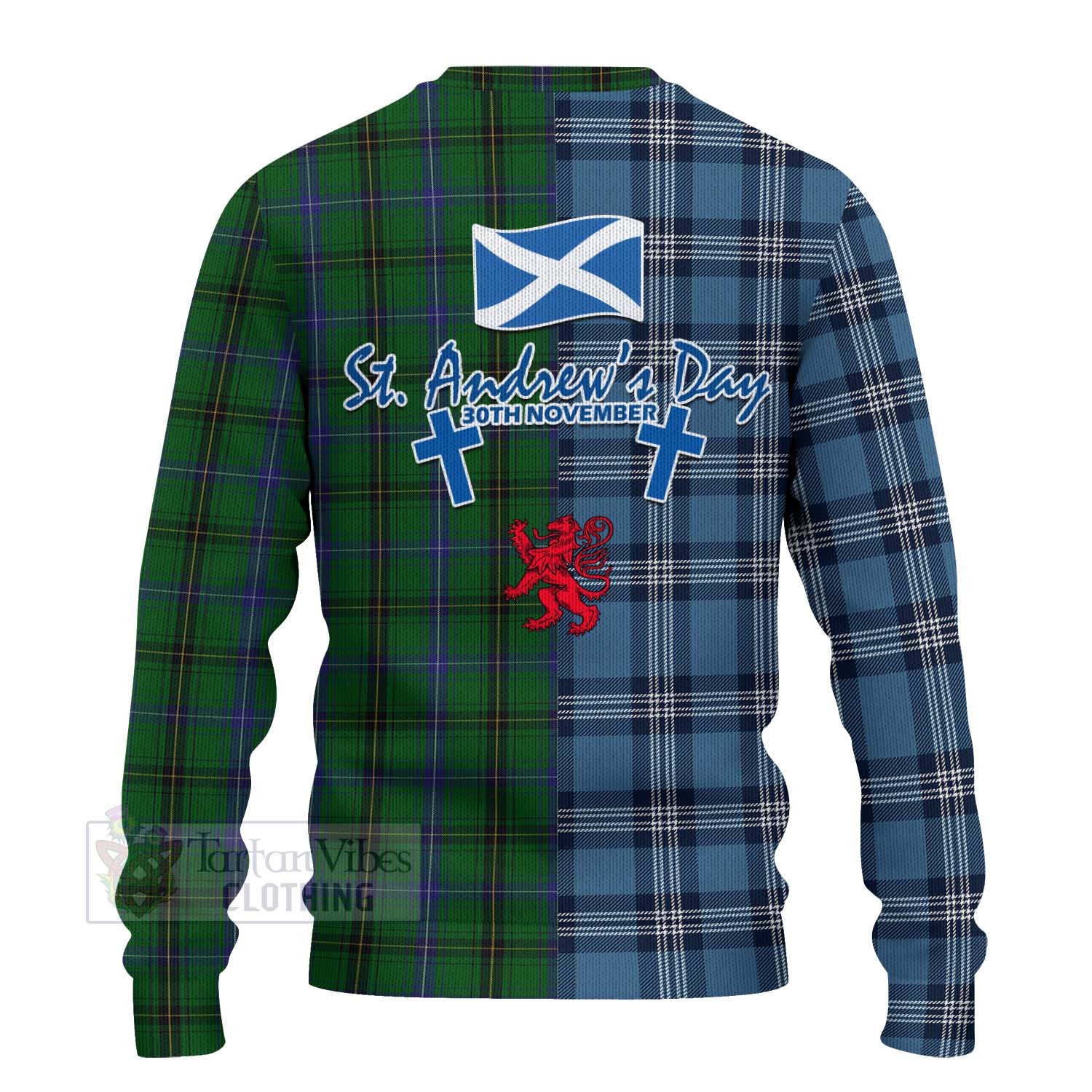 Tartan Vibes Clothing Henderson Tartan Knitted Sweater Happy St. Andrew's Day Half Tartan Style