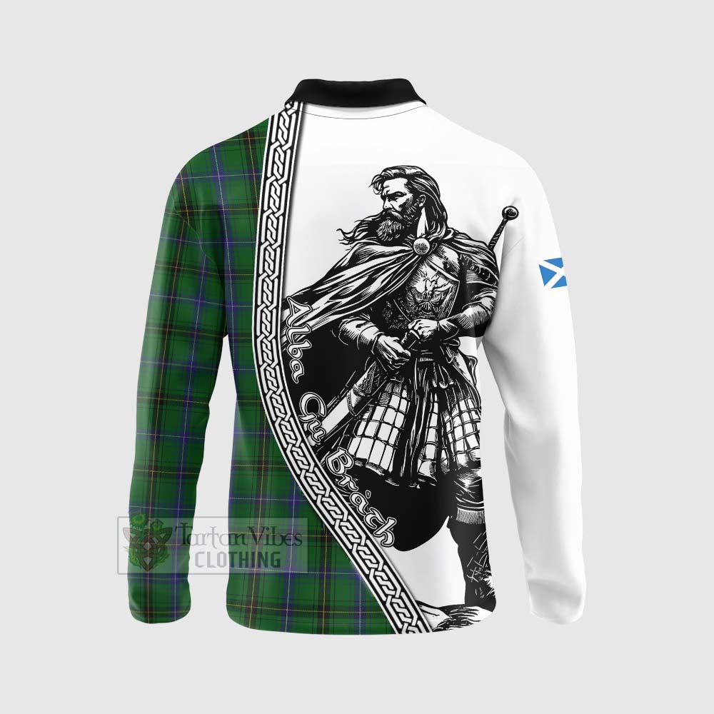 Tartan Vibes Clothing Henderson Tartan Clan Crest Long Sleeve Polo Shirt with Highlander Warrior Celtic Style