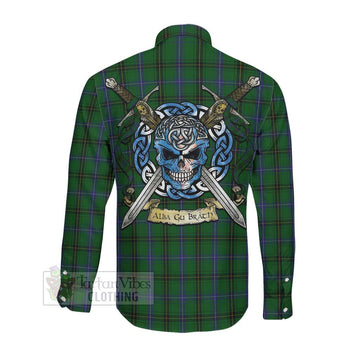 Henderson Tartan Long Sleeve Button Shirt with Family Crest Celtic Skull Style