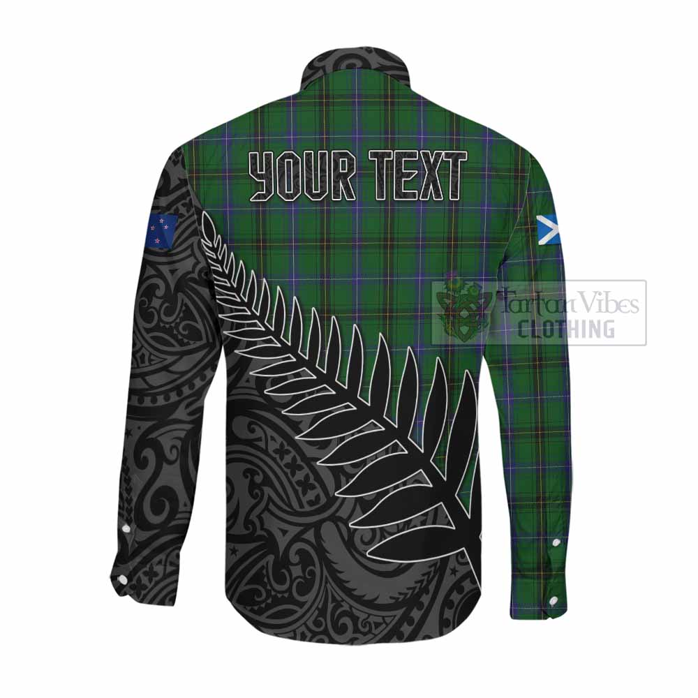 Tartan Vibes Clothing Henderson Crest Tartan Long Sleeve Button Shirt with New Zealand Silver Fern Half Style