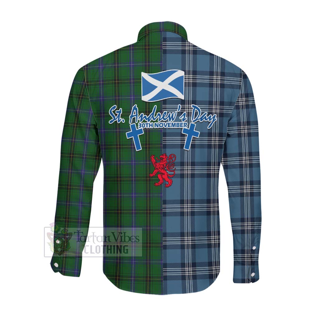 Tartan Vibes Clothing Henderson Tartan Long Sleeve Button Shirt Happy St. Andrew's Day Half Tartan Style