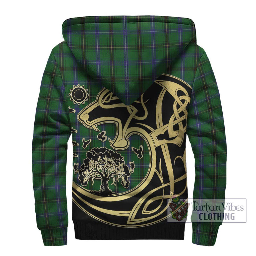 Henderson Tartan Sherpa Hoodie with Family Crest Celtic Wolf Style - Tartan Vibes Clothing